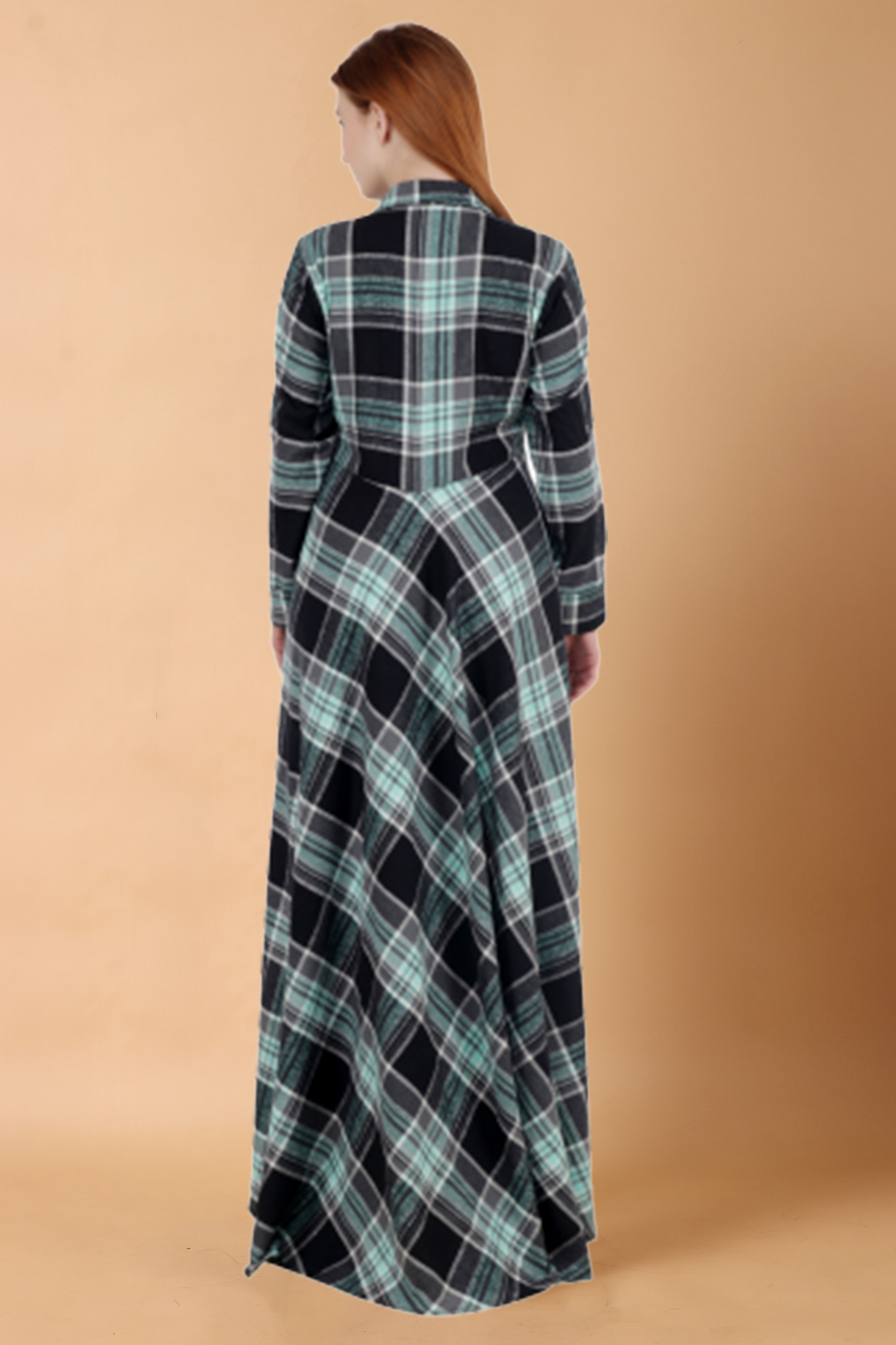 Buy Plus Size Green Checked Woollen Dress At Apella | Sizes XS to 10 XL | India | Free Delivery | Customized