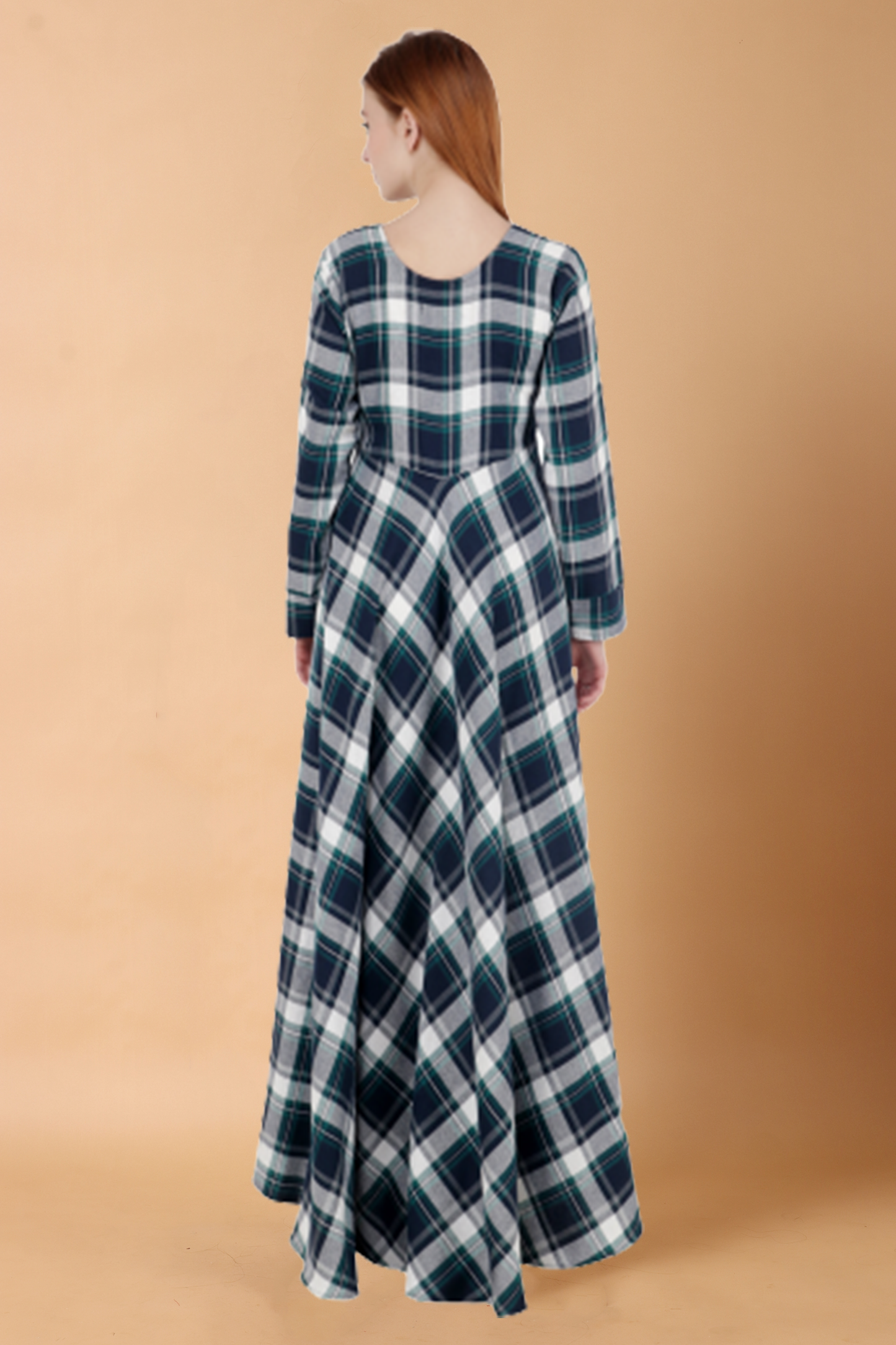 Buy Plus Size Navy Check Woollen Dress At Apella | Sizes XS to 10 XL | India | Free Delivery | Customized