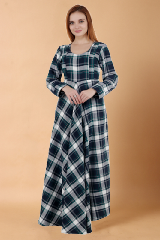 Buy Plus Size Navy Check Woollen Dress At Apella | Sizes XS to 10 XL | India | Free Delivery | Customized