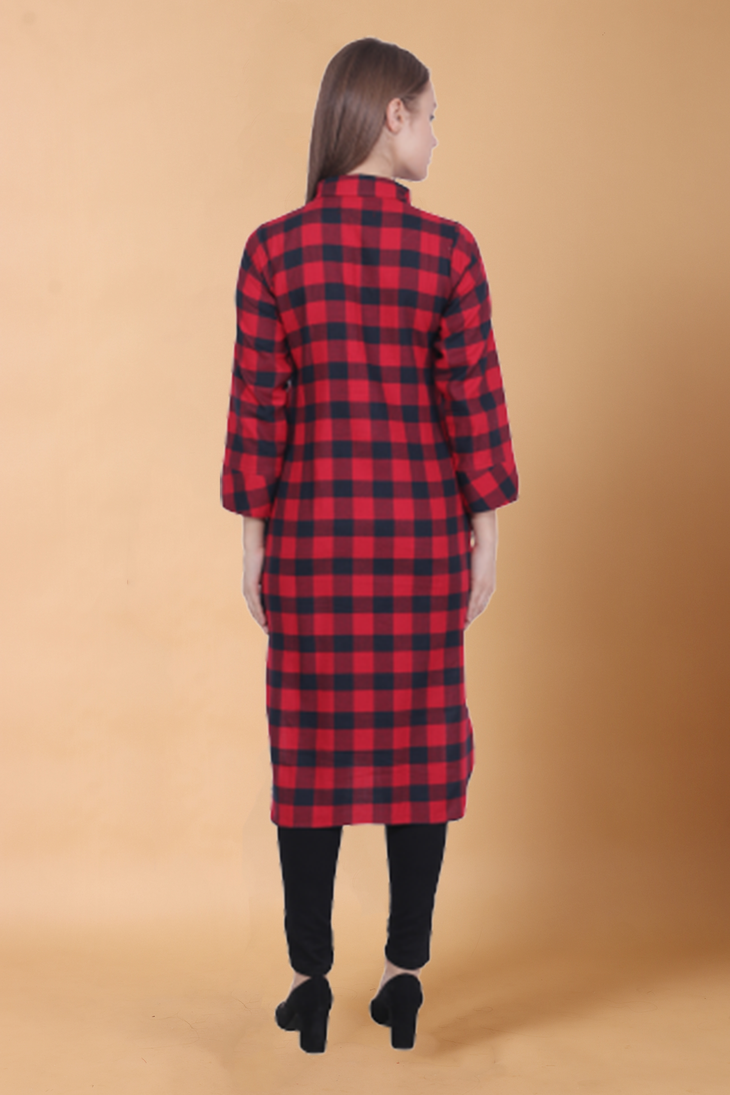 Buy Plus Size Red Grid Woollen Kurti At Apella | Sizes XS to 10 XL | India | Free Delivery | Customized