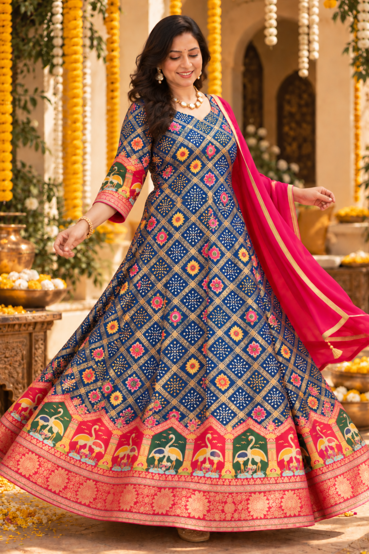 Meghna Blue Silk Dress with Jacquard Weave (Copy)