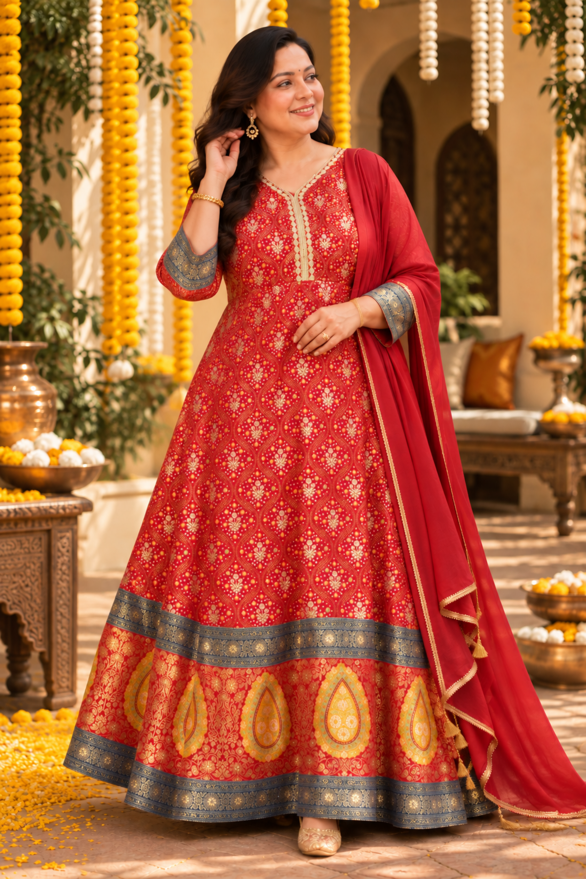 Aarohi Red Silk Dress with Jacquard Weave (Copy)