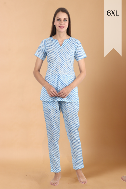 Blue Gold Printed Night Suit