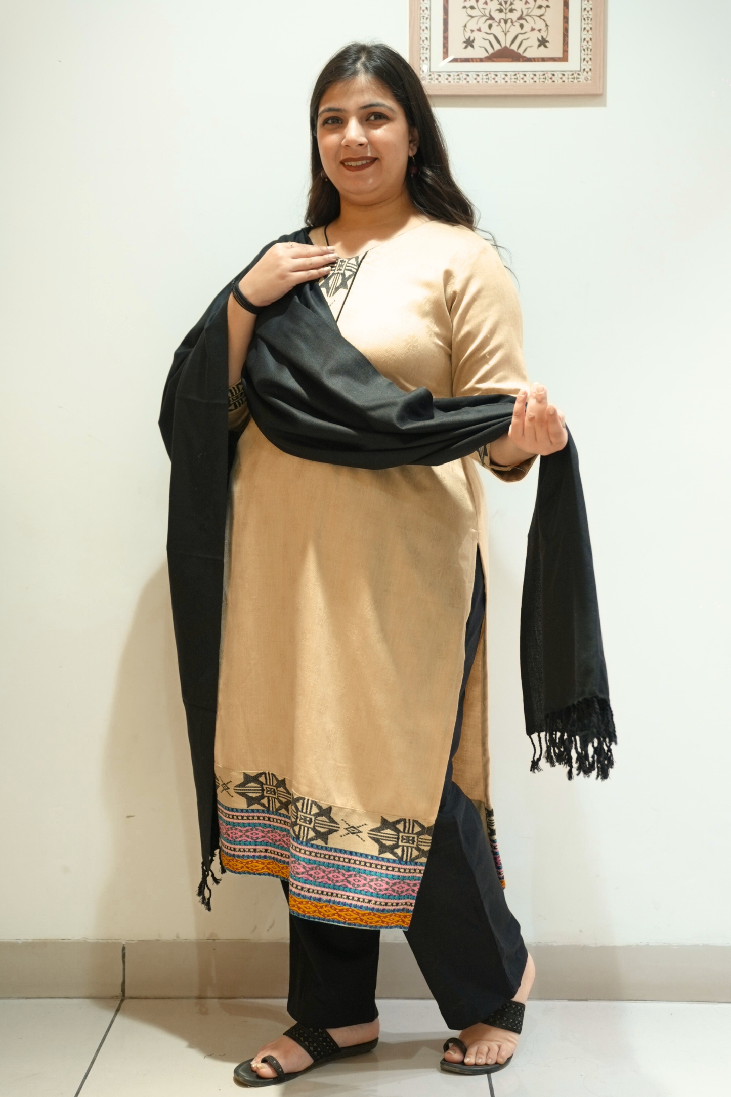 Sandstone Black Woollen Kurta Set