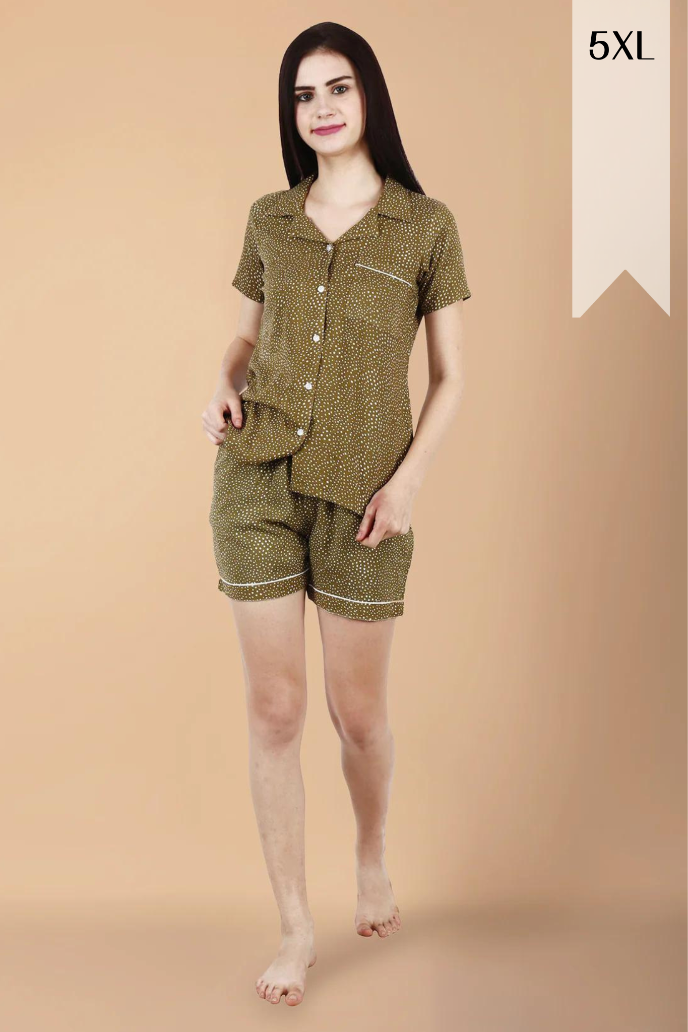 Olive Green Polka Shorts Suit