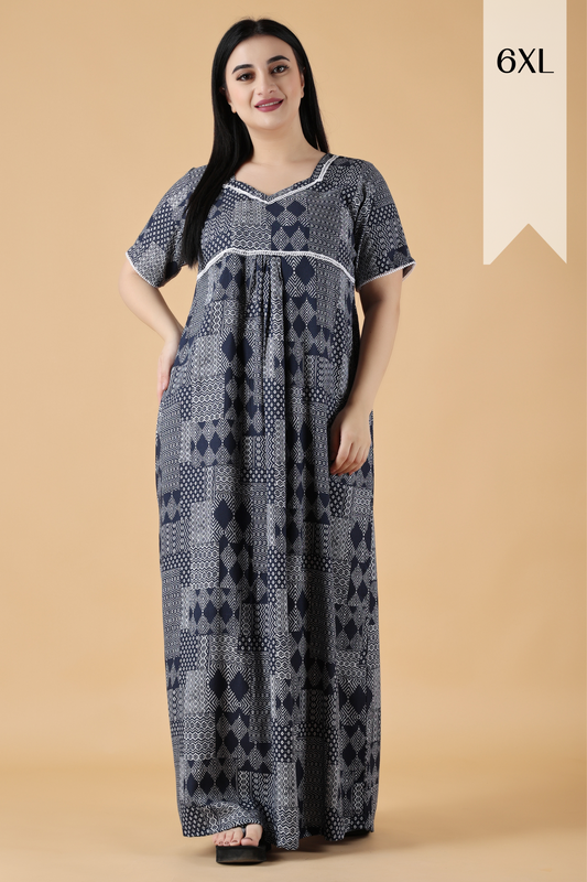 Navy Printed Rayon Night Gown