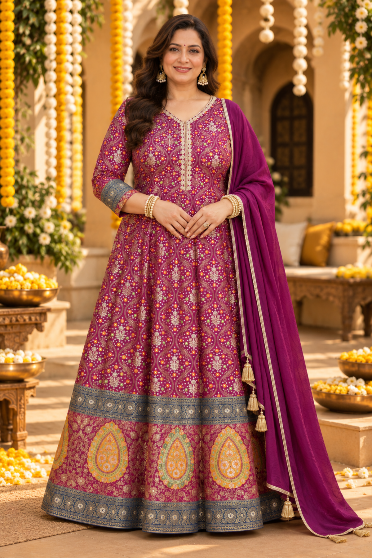 Vedika Wine Silk Dress with Jacquard Weave (Copy)