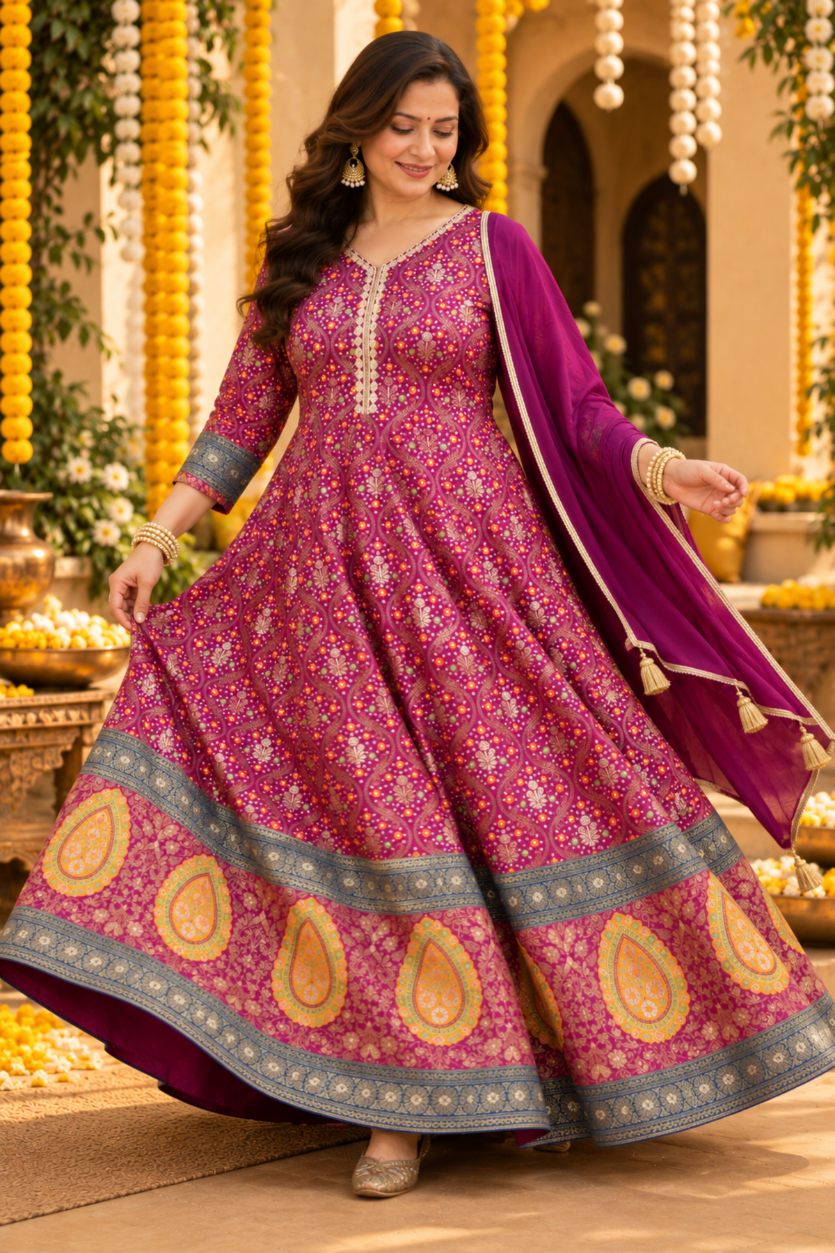 Vedika Wine Silk Dress with Jacquard Weave (Copy)