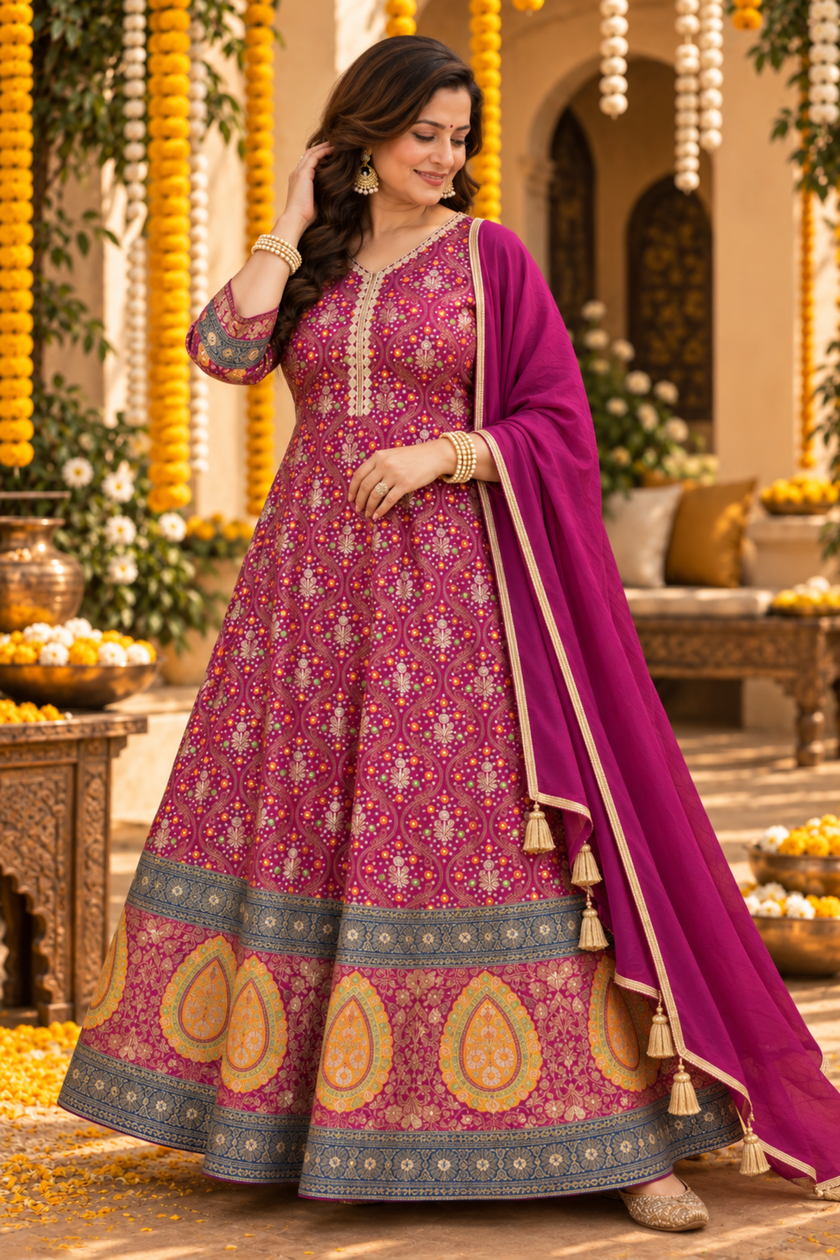 Vedika Wine Silk Dress with Jacquard Weave (Copy)
