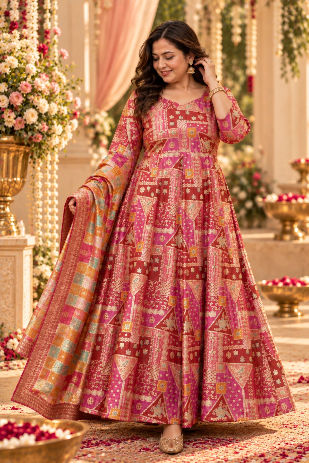 Vasudha Rose Silk Dress with Jacquard Weave (Copy)