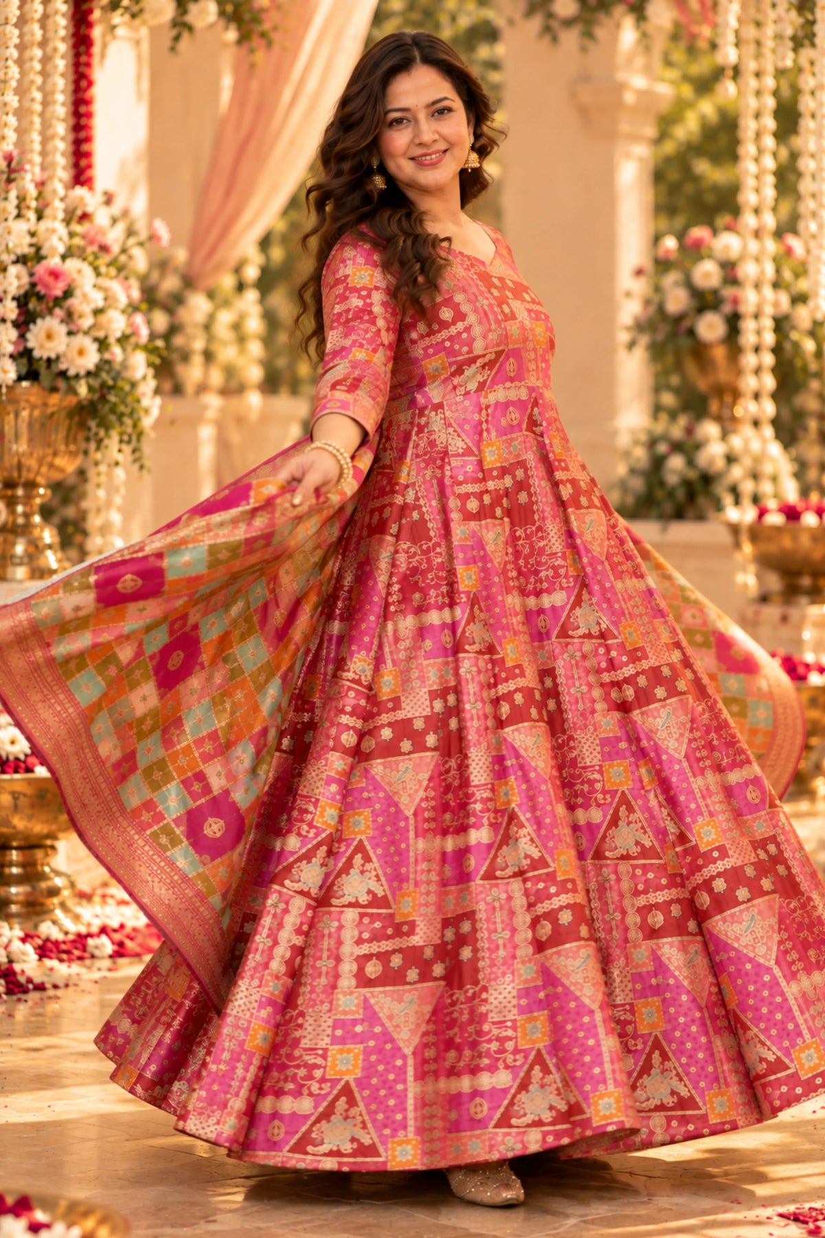 Vasudha Rose Silk Dress with Jacquard Weave (Copy)