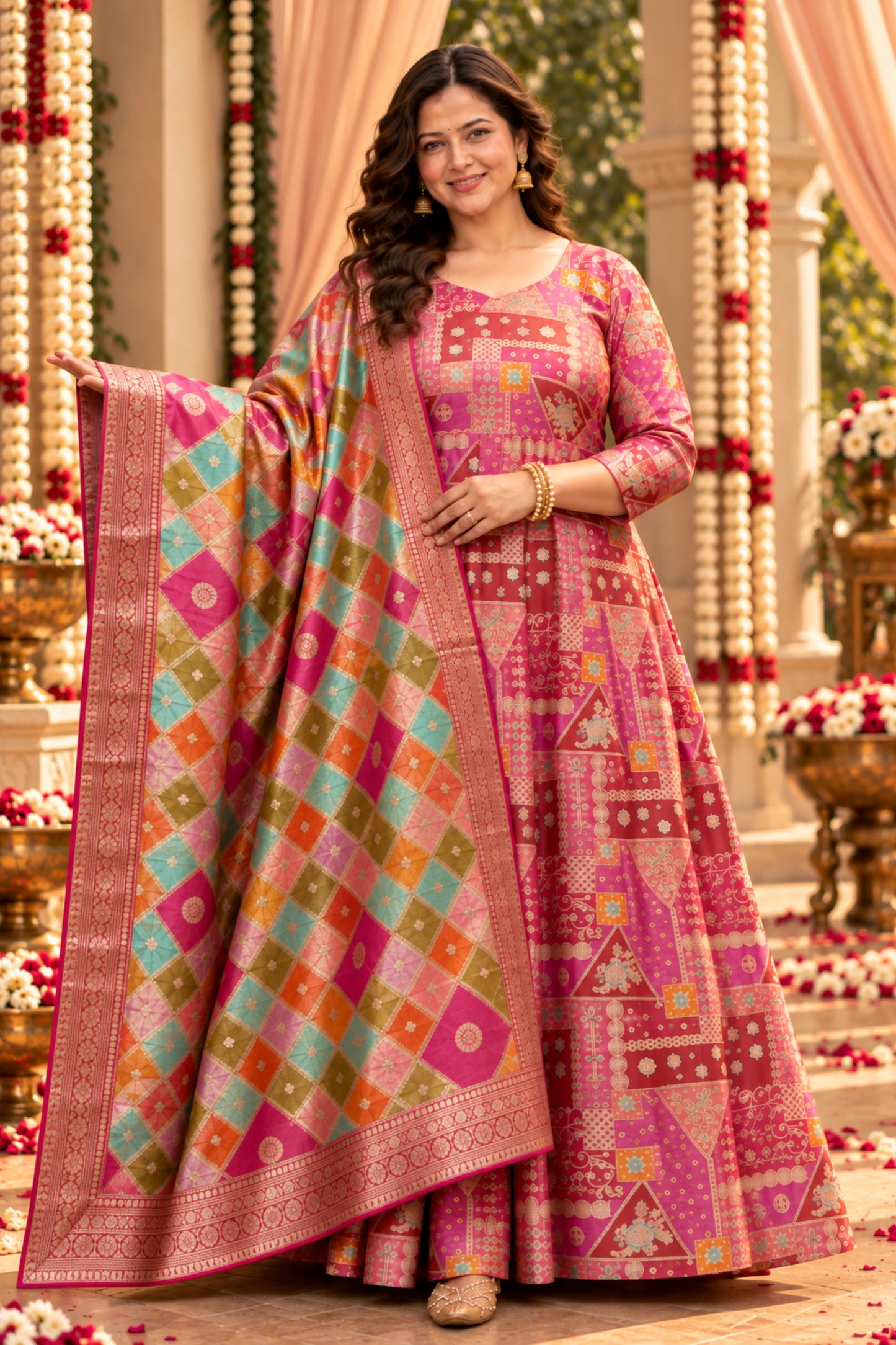 Vasudha Rose Silk Dress with Jacquard Weave (Copy)