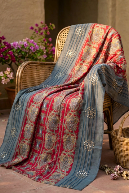 Maroon Abstract Silk Dupatta