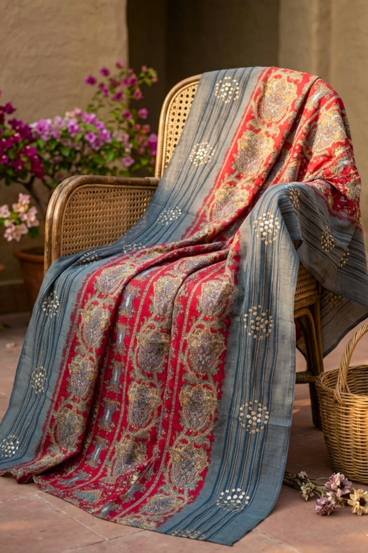 Maroon Abstract Silk Dupatta