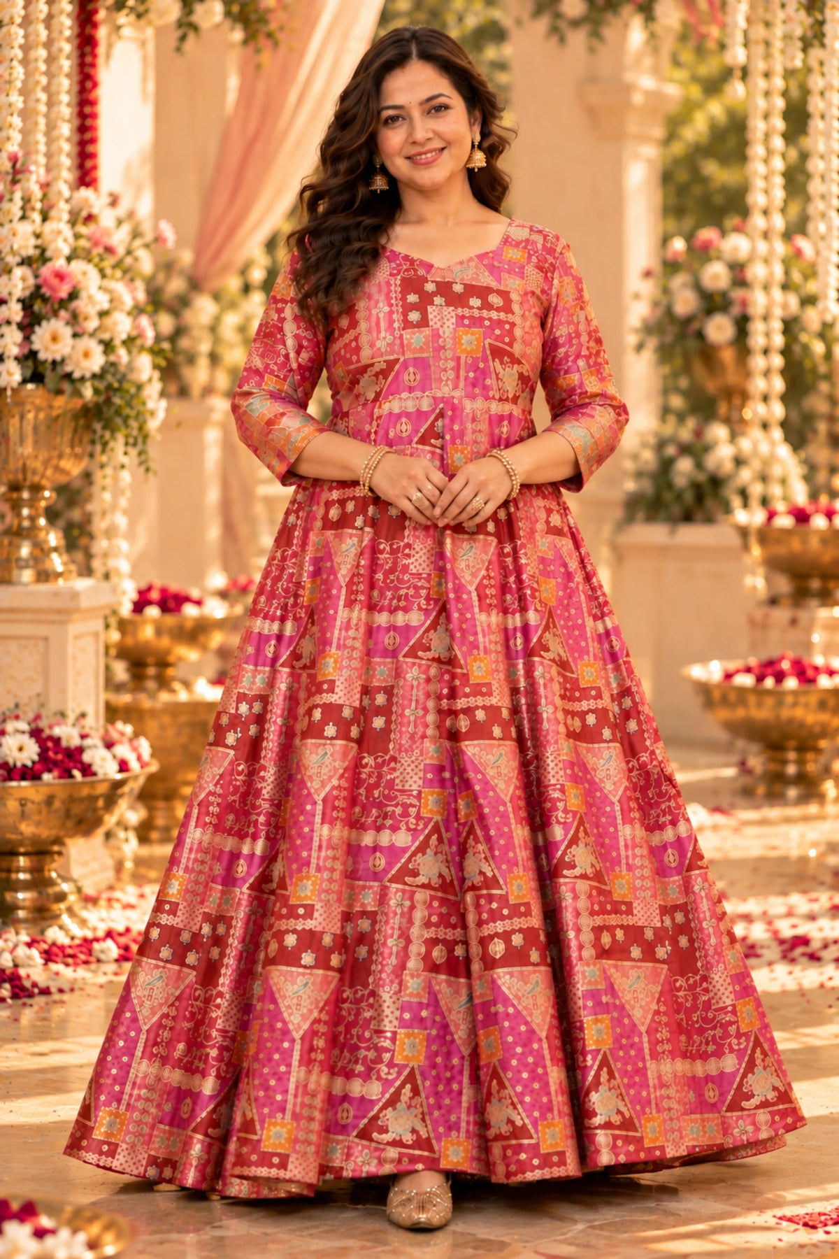 Vasudha Rose Silk Dress with Jacquard Weave (Copy)