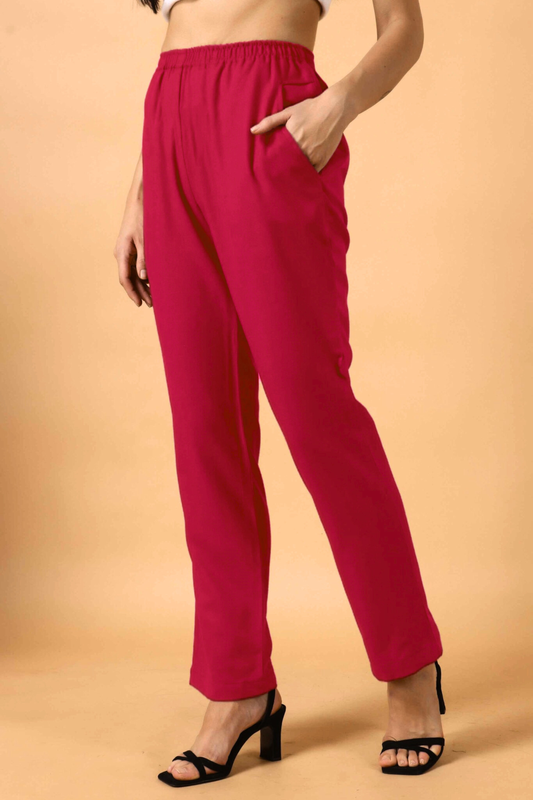 Rose Red Woollen Pant Palazzo