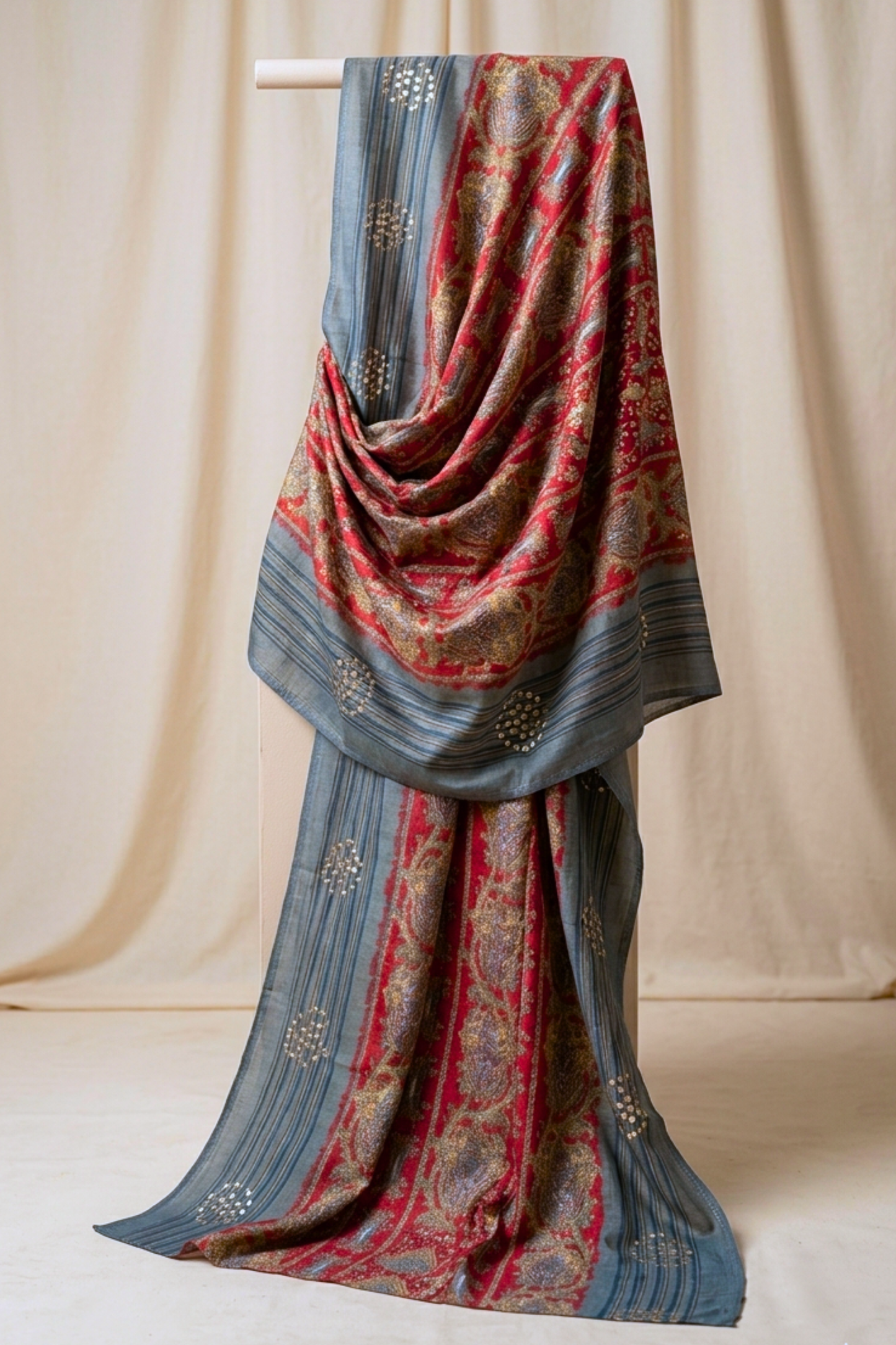 Maroon Abstract Silk Dupatta