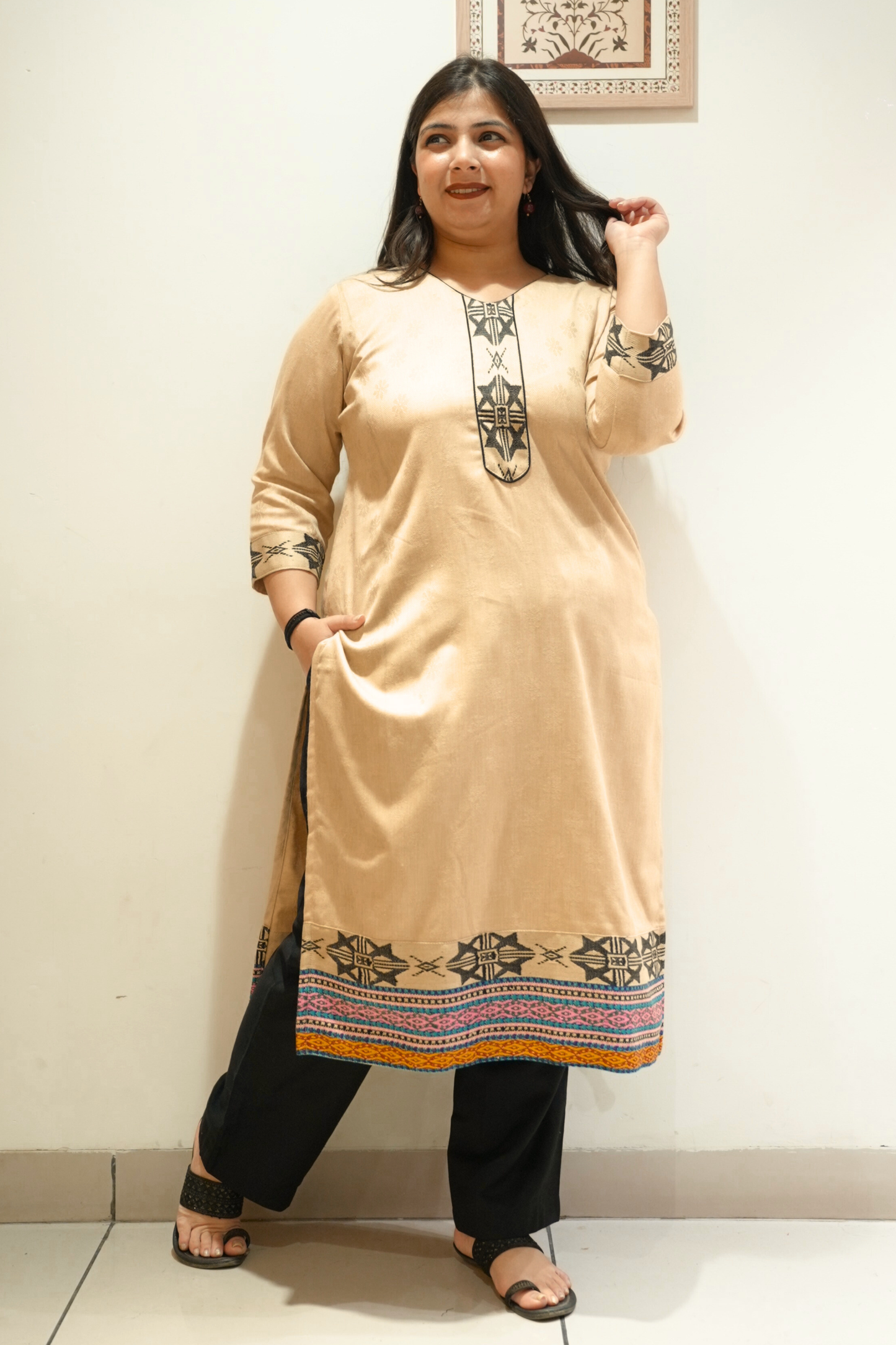 Sandstone Black Woollen Kurta Set