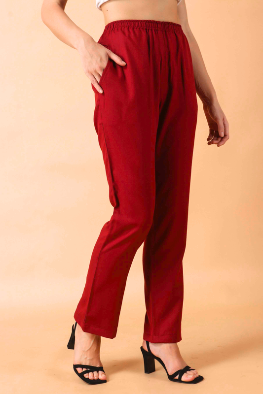 Red Woollen Pant Palazzo