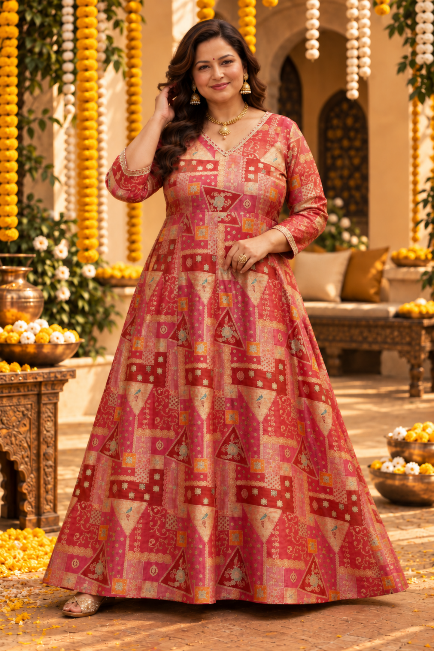 Vasudha Rubi Silk Dress with Jacquard Weave (Copy)