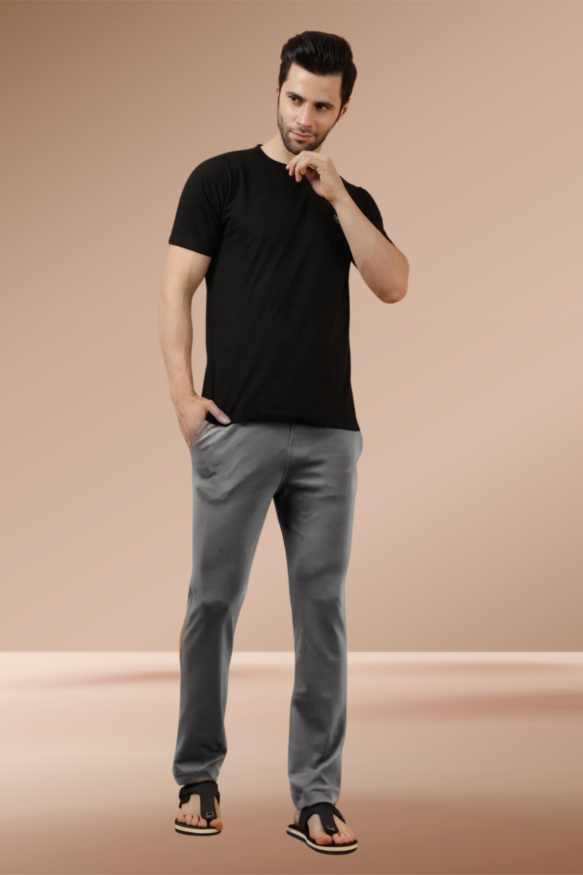 Buy Plus Size ​Brown Stretch Joggers At Apella | Sizes XS to 10 XL | India | Free Delivery | Customized