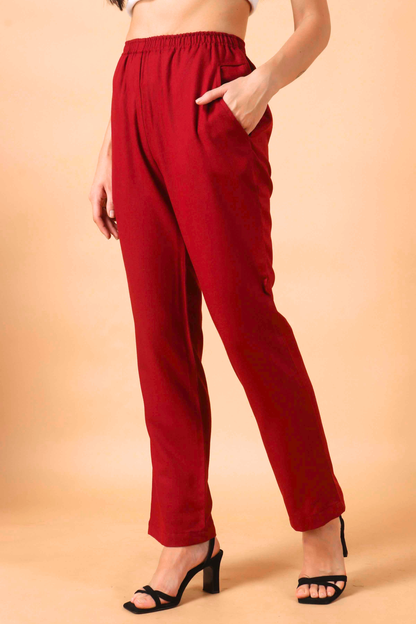 Red Woollen Pant Palazzo