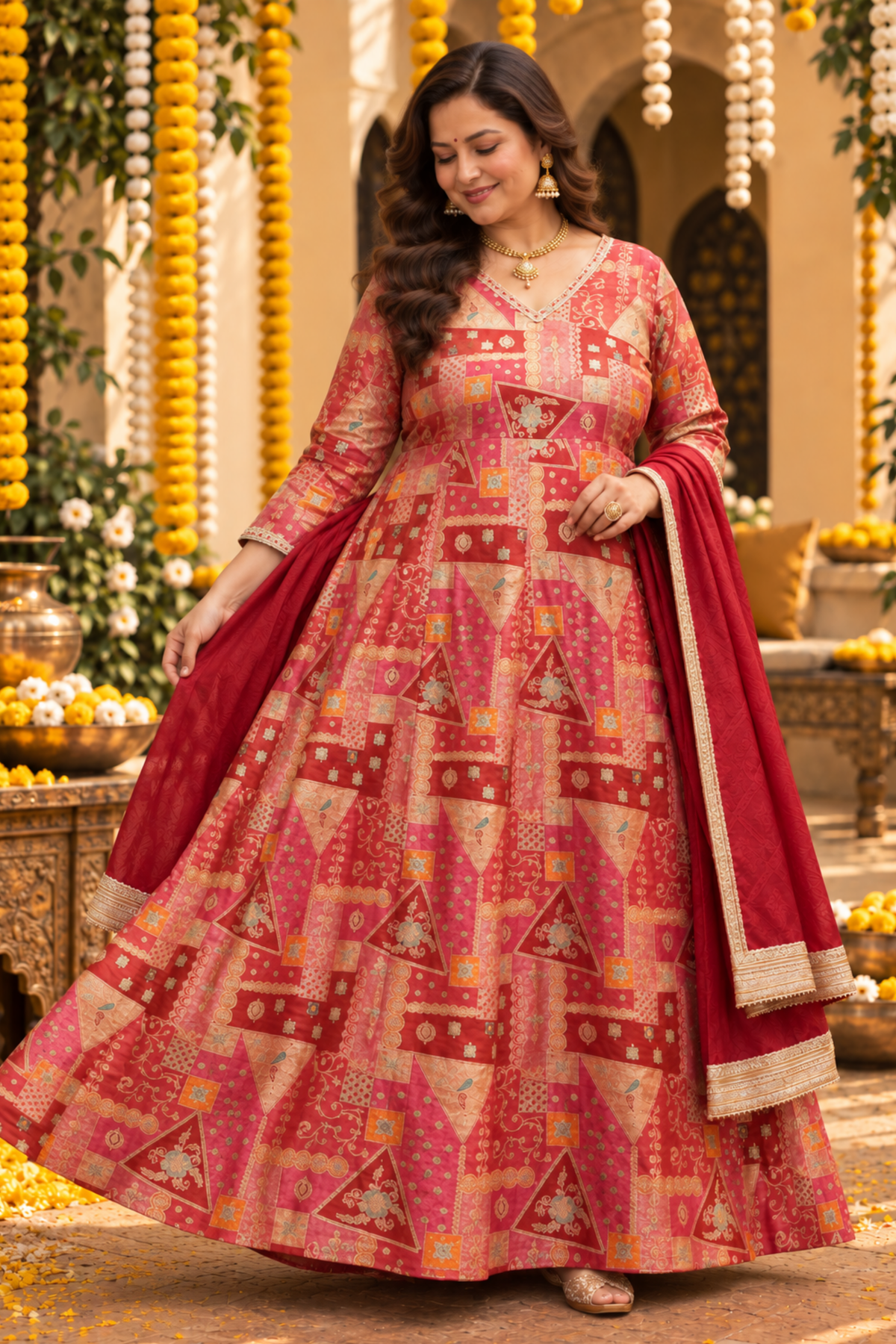 Vasudha Rubi Silk Dress with Jacquard Weave (Copy)