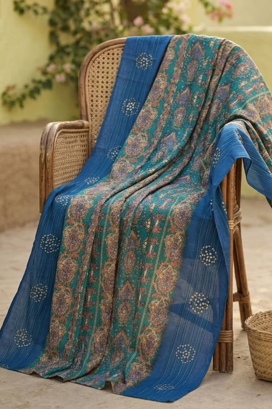 Blue Abstract Silk Dupatta