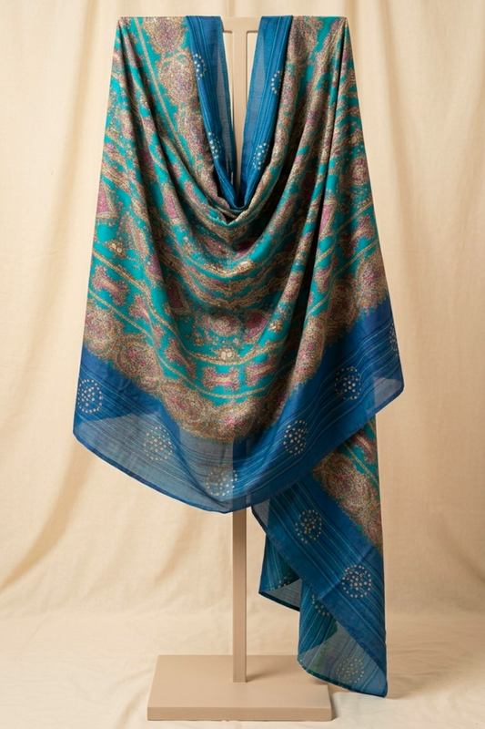 Blue Abstract Silk Dupatta
