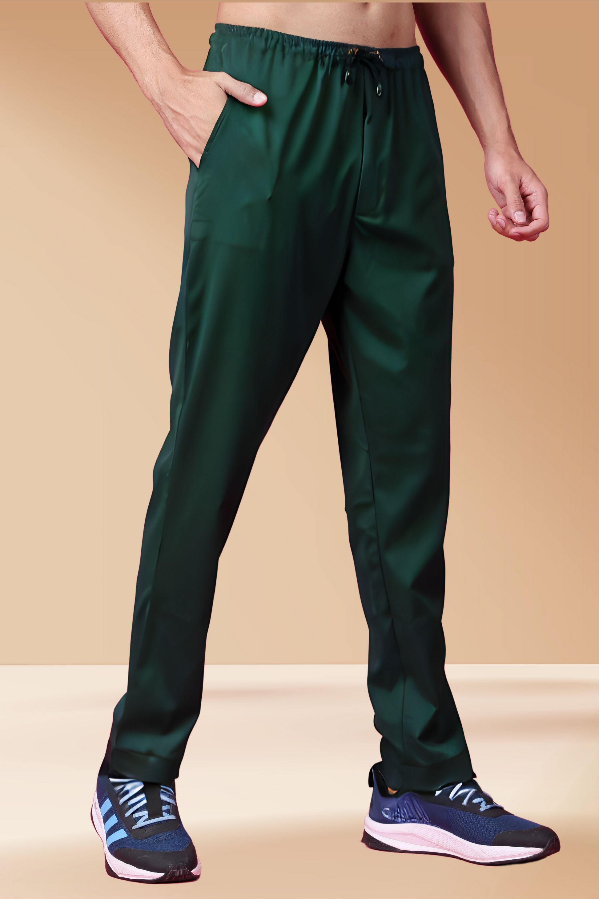 Buy Plus Size ​Bottle Green Solid Stretch Cargo At Apella | Sizes XS to 10 XL | India | Free Delivery | Customized