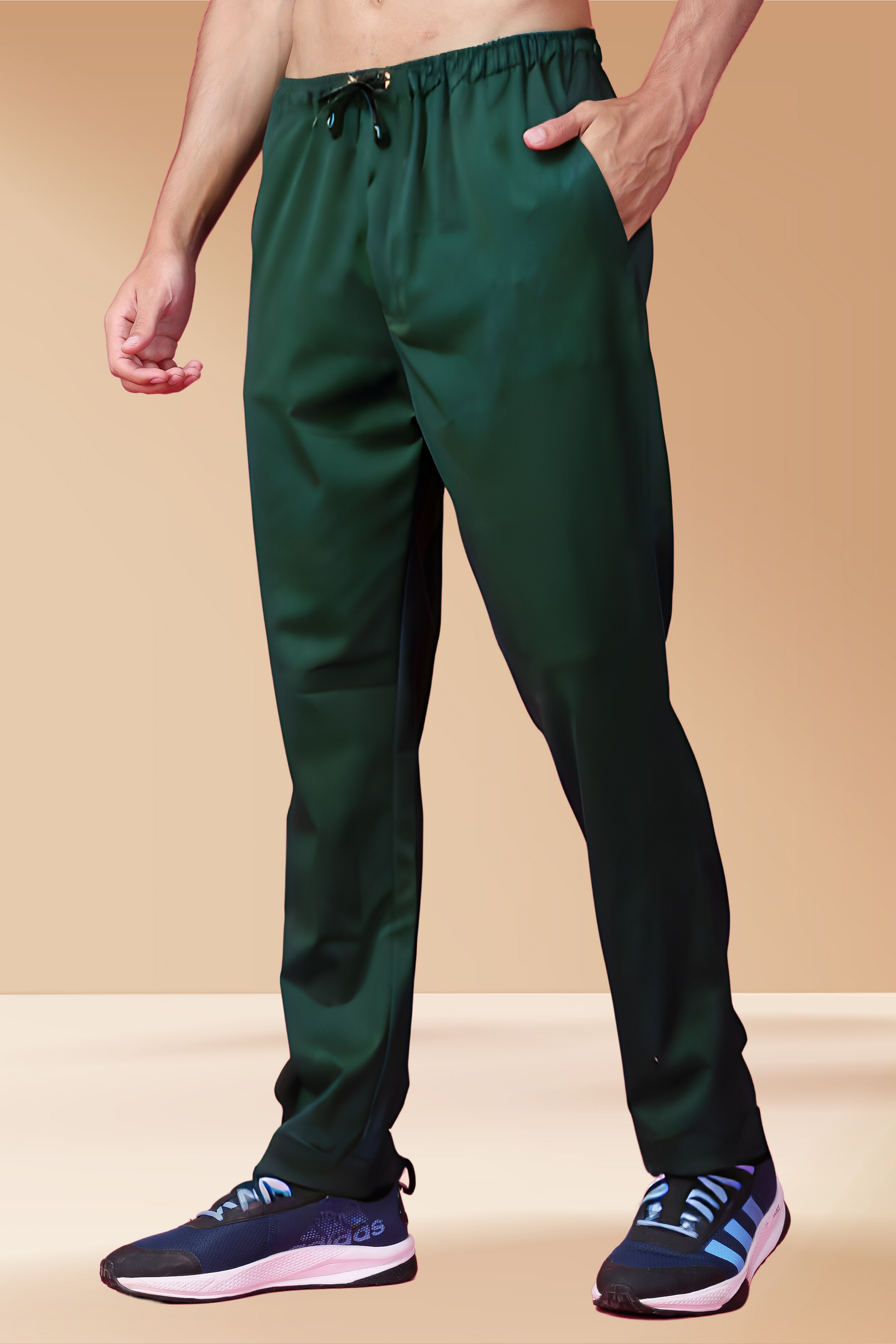 Buy Plus Size ​Bottle Green Solid Stretch Cargo At Apella | Sizes XS to 10 XL | India | Free Delivery | Customized