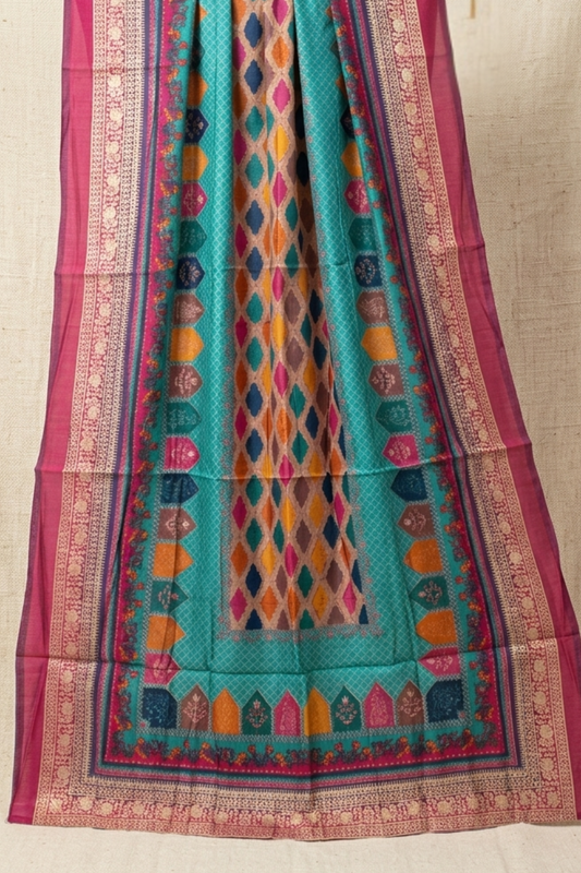 Firozi Traditional Print Silk Dupatta