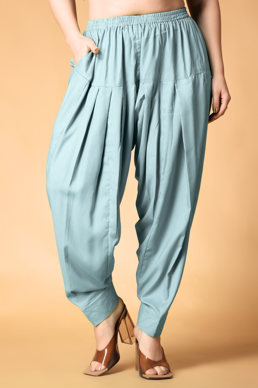 Powder Blue Pleated Cotton Salwar