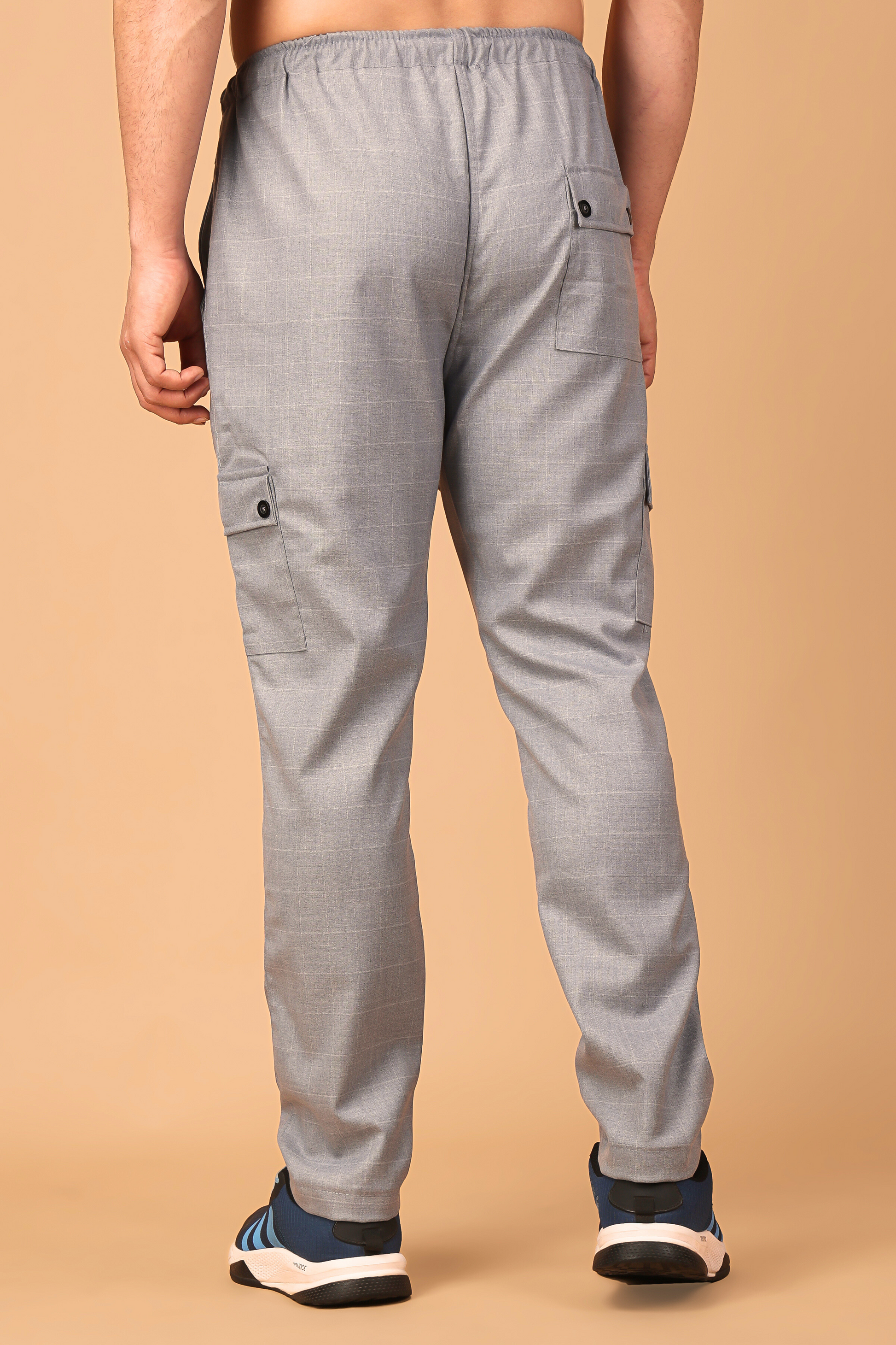 Silver Grey Checked Stretchable Cargo