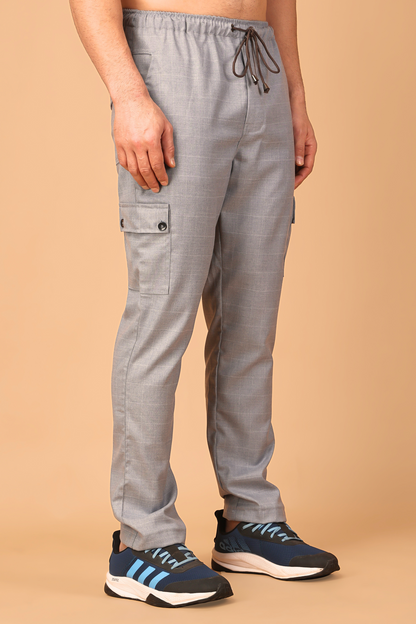 Silver Grey Checked Stretchable Cargo