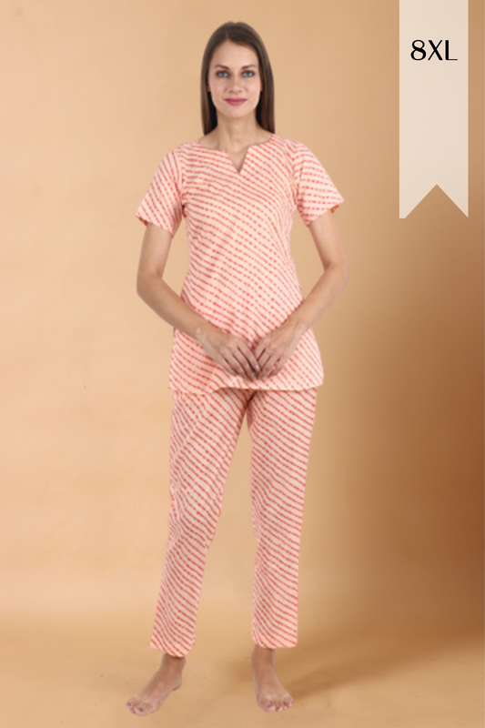 Peach Gold Printed Night Suit