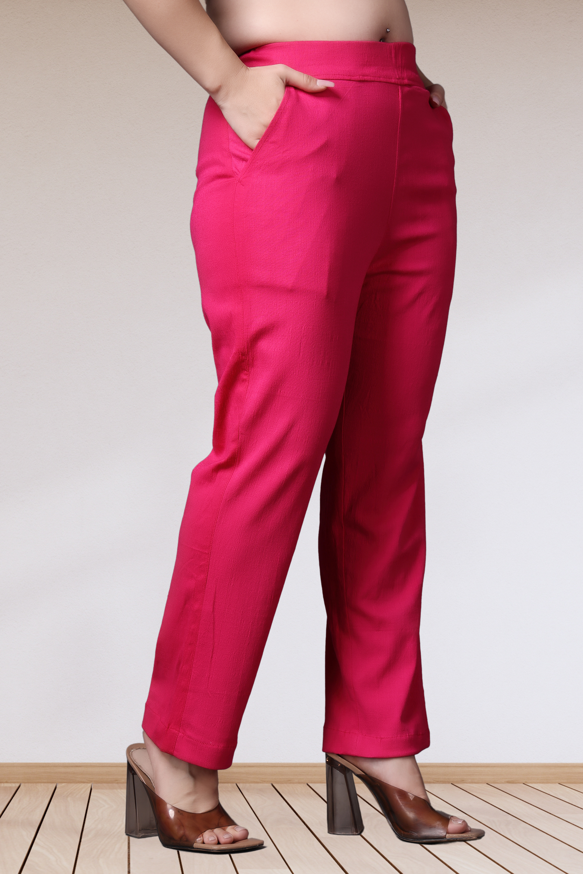 Buy Plus Size ​Magenta Lycra Slub Pants At Apella | Sizes XS to 10 XL | India | Free Delivery | Customized