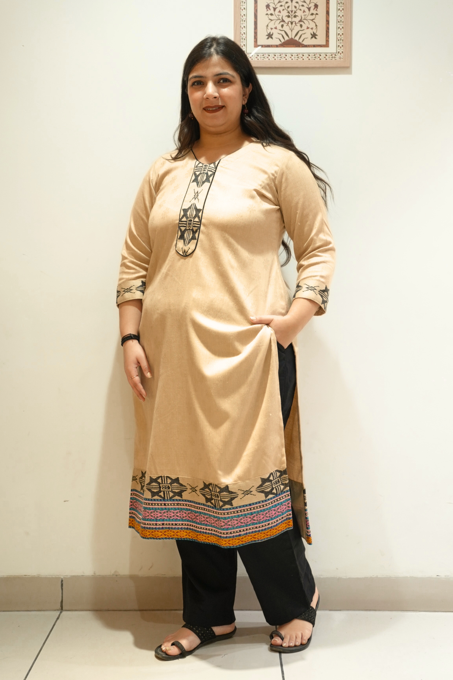 Sandstone Black Woollen Kurta Set