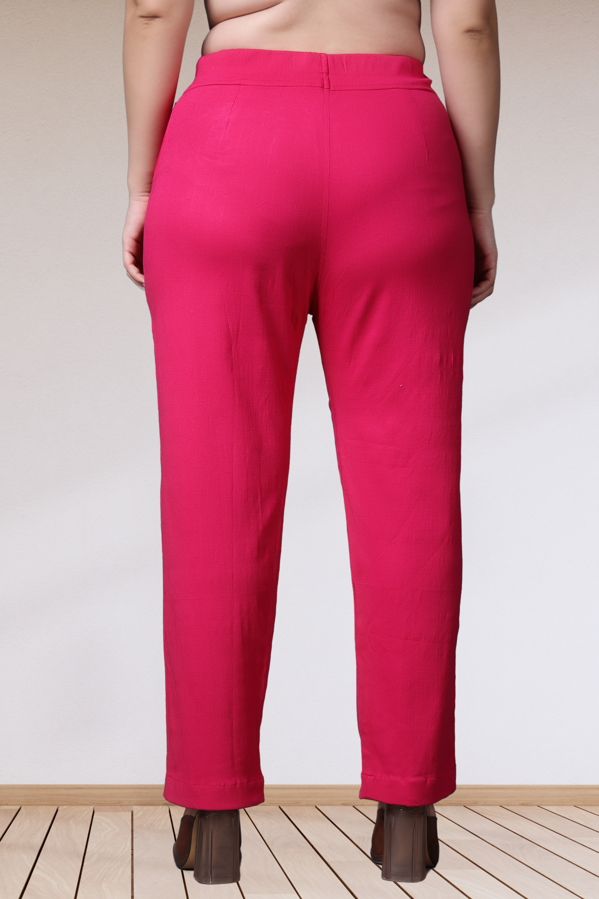 Buy Plus Size ​Magenta Lycra Slub Pants At Apella | Sizes XS to 10 XL | India | Free Delivery | Customized