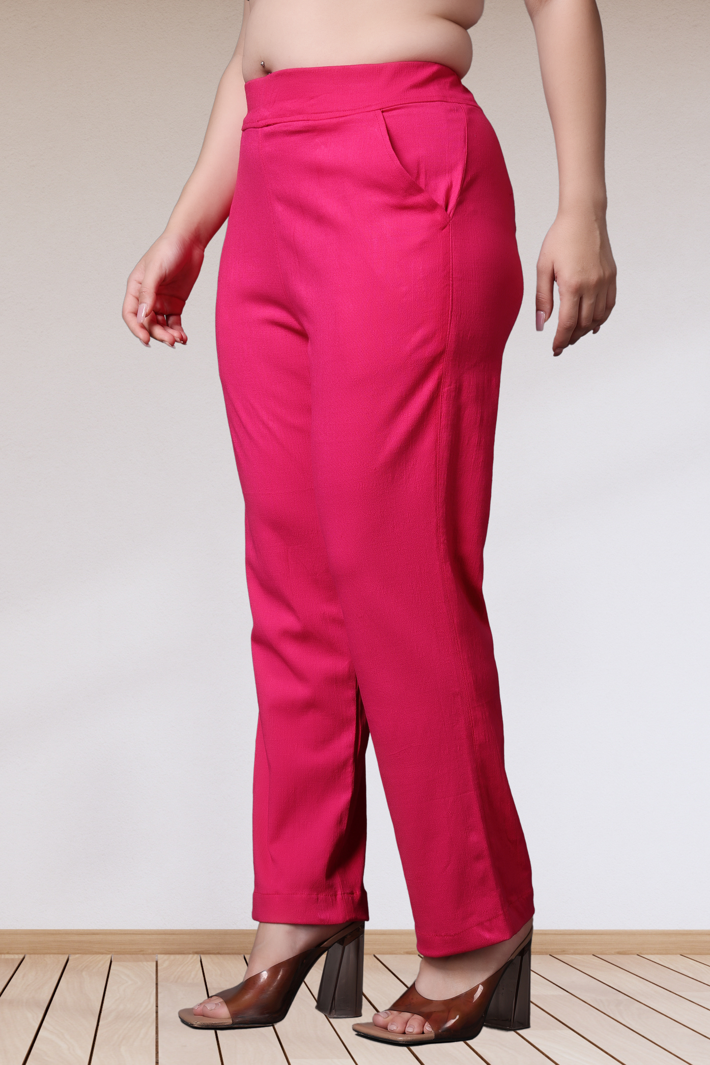 Buy Plus Size ​Magenta Lycra Slub Pants At Apella | Sizes XS to 10 XL | India | Free Delivery | Customized