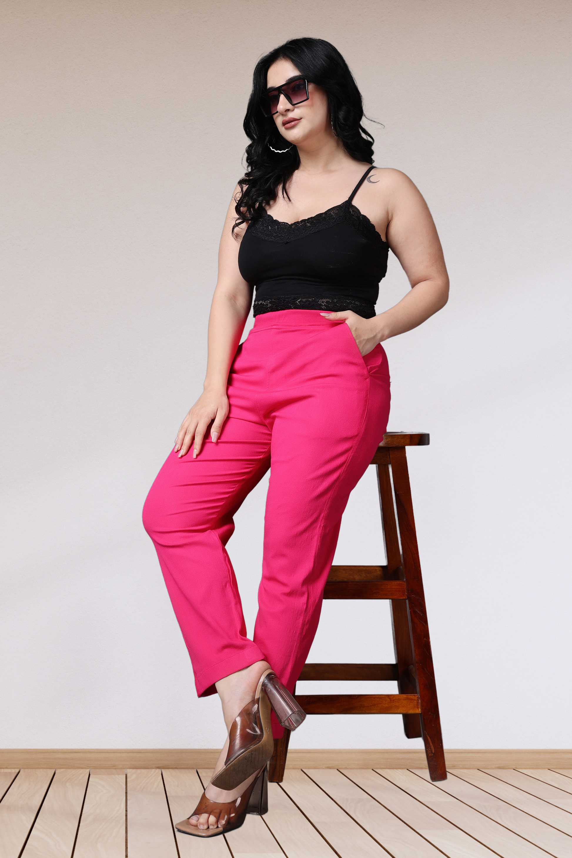 Buy Plus Size ​Magenta Lycra Slub Pants At Apella | Sizes XS to 10 XL | India | Free Delivery | Customized