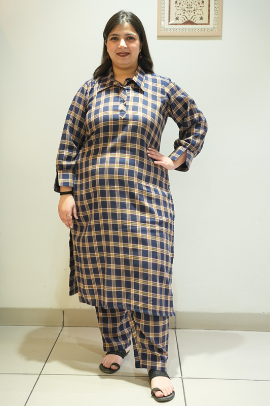 Spiced Navy Woollen Kurta Set