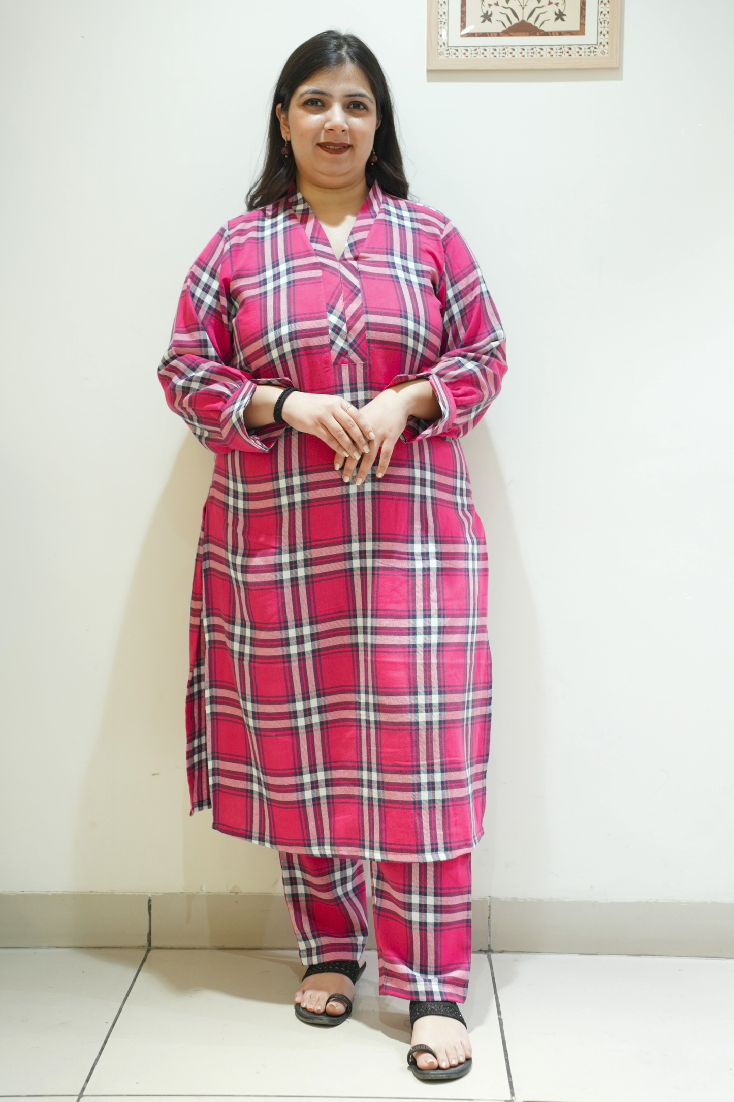 Rosewood Pink Woollen Kurta Set