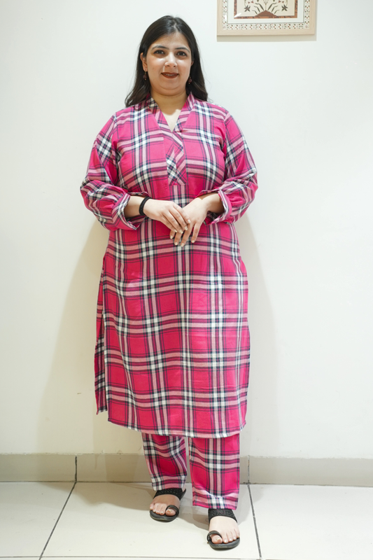 Rosewood Pink Woollen Kurta Set