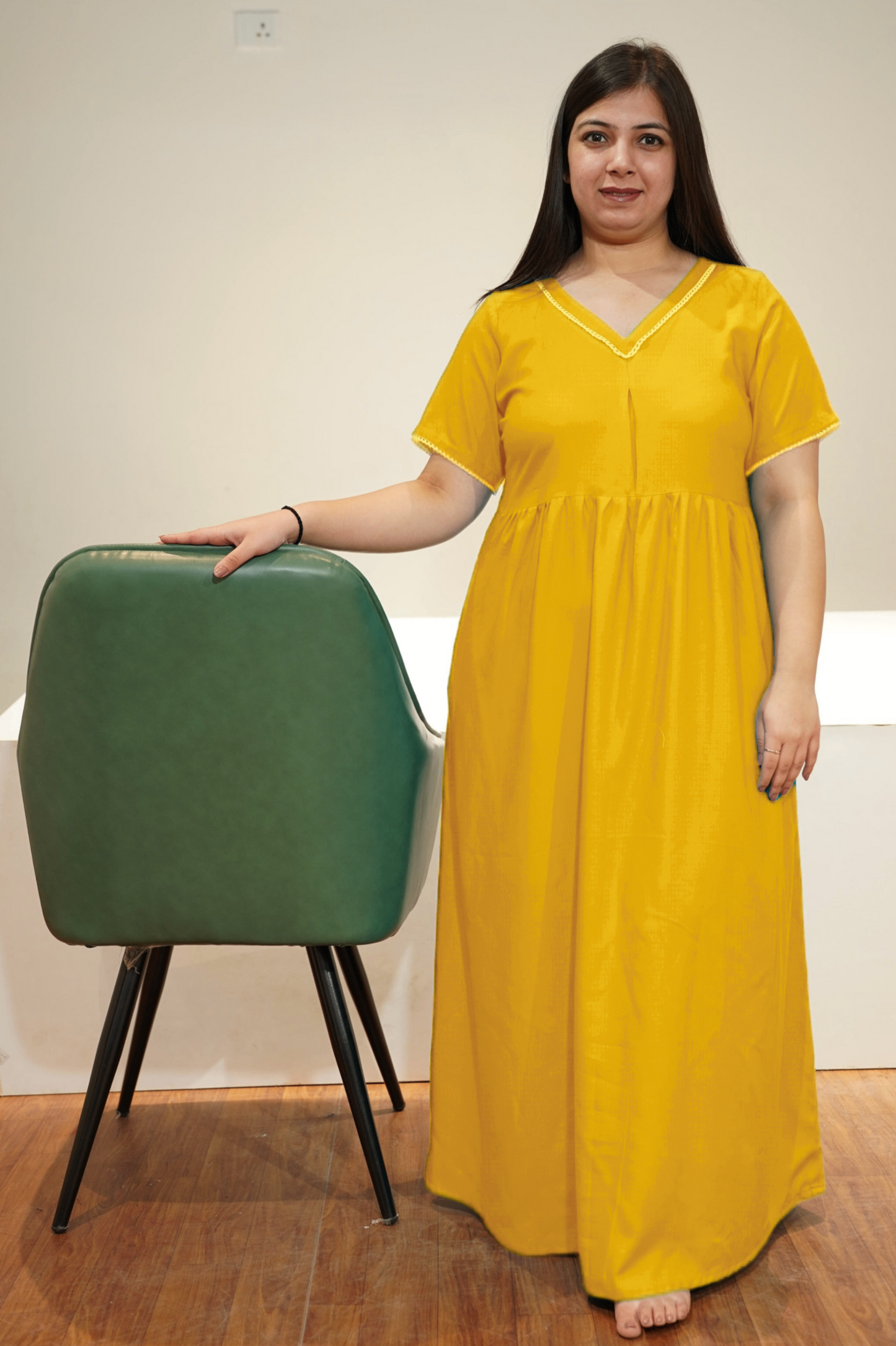 Solid Mustard Rayon Night Gown