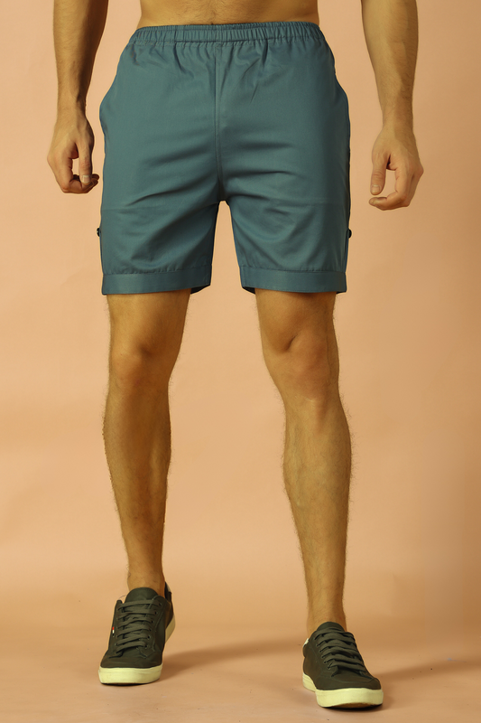 Blue cotton poplin shorts