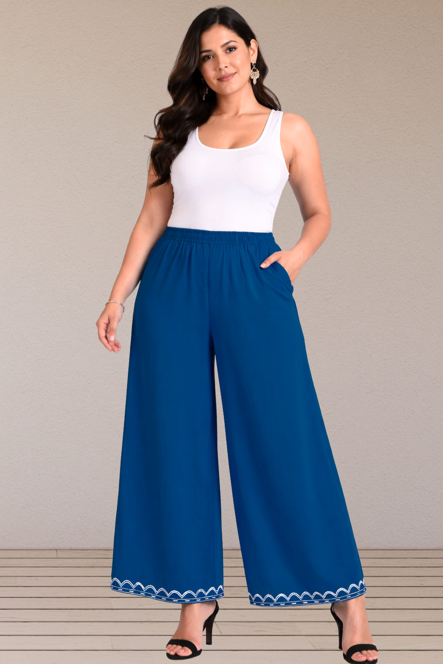 Royal Blue Detailed Rayon Palazzo
