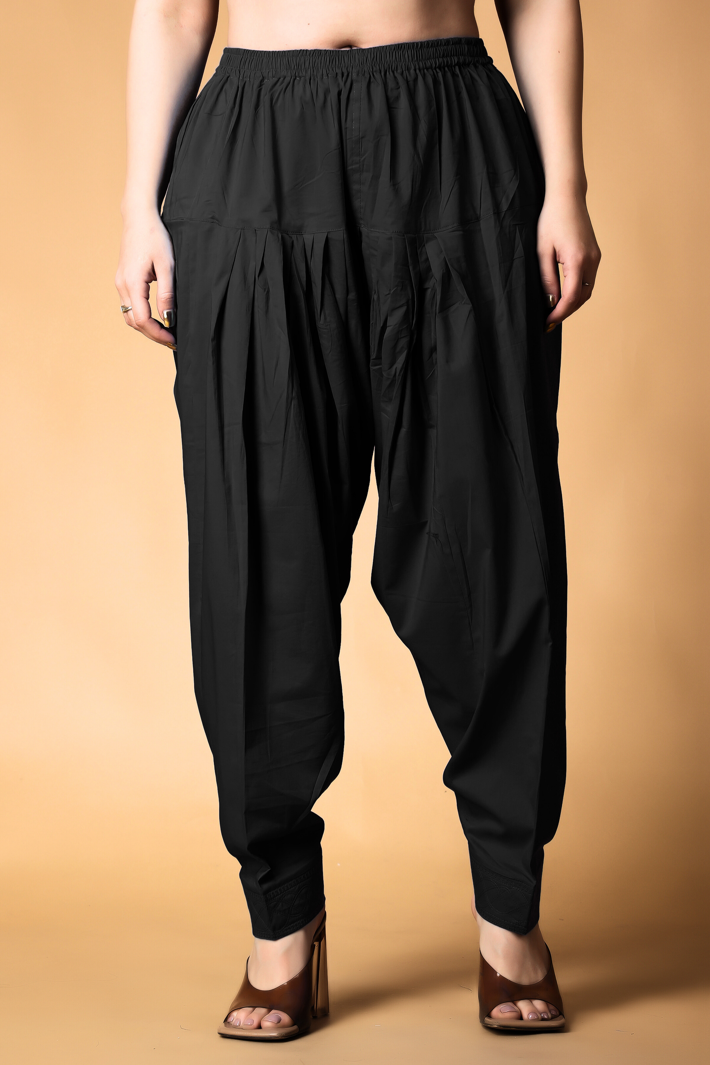 Black Pleated Cotton Salwar