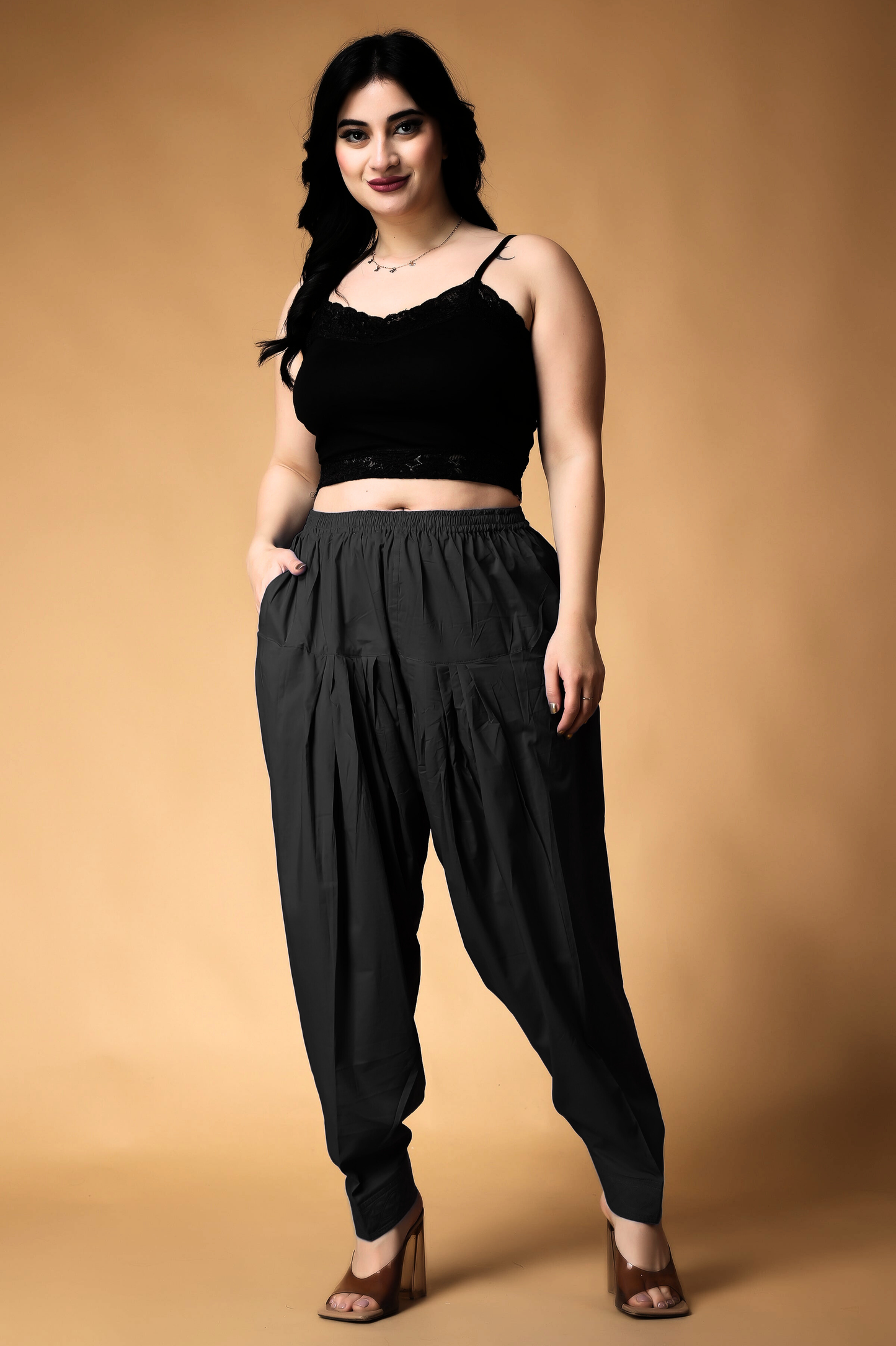 Black Pleated Cotton Salwar