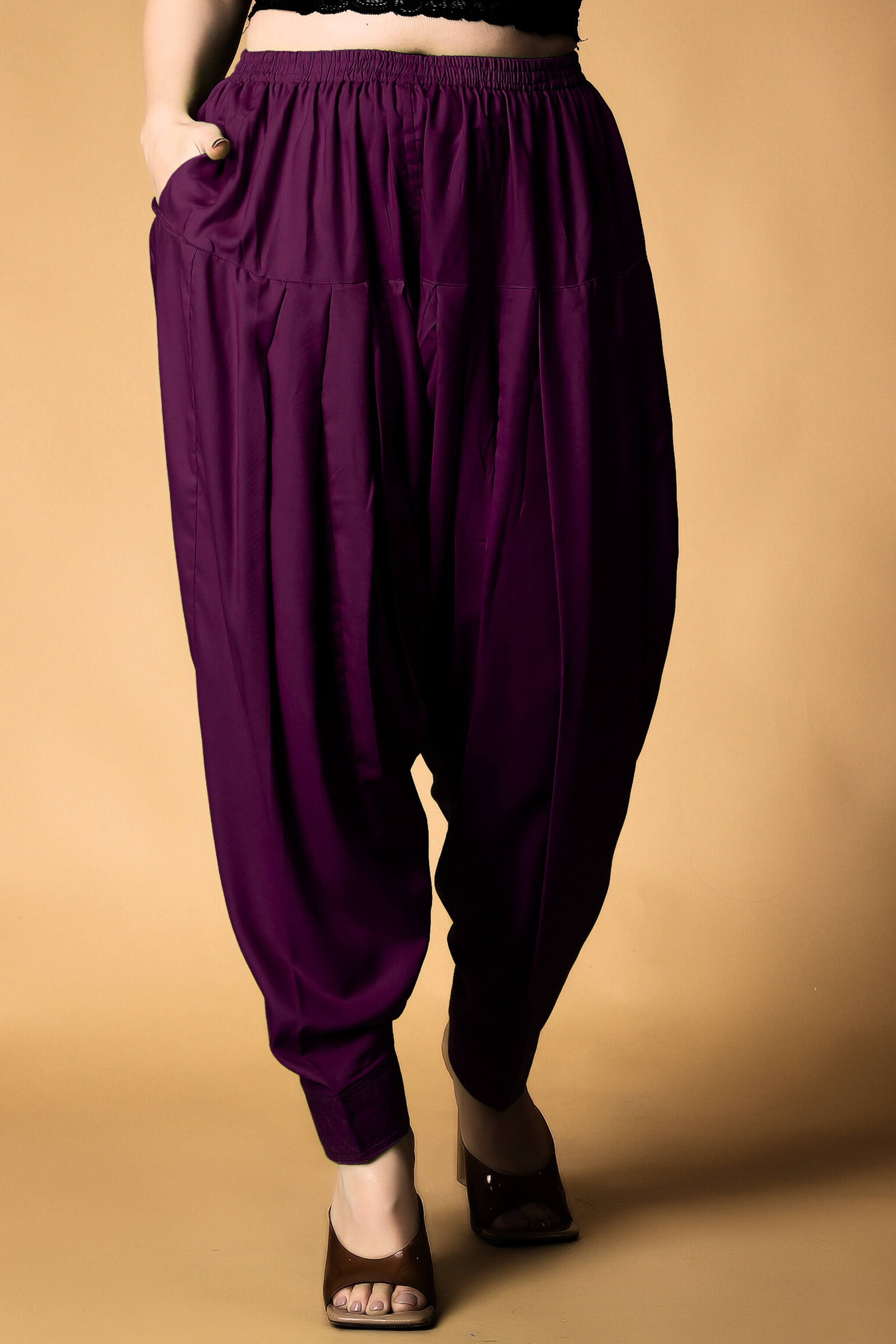 Wine Rayon Pleated Salwar